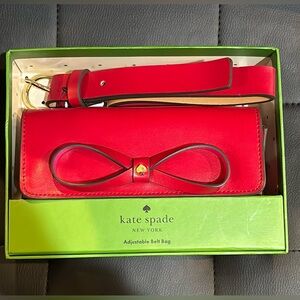 KATE SPADE RED BOW GENUINE LEATHER ADJUSTABLE BELT BAG. LARGE/XL